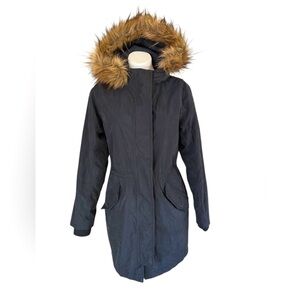 Abercrombie & Fitch Womens Faux‎ Fur Parka Long Coat Black Size med.